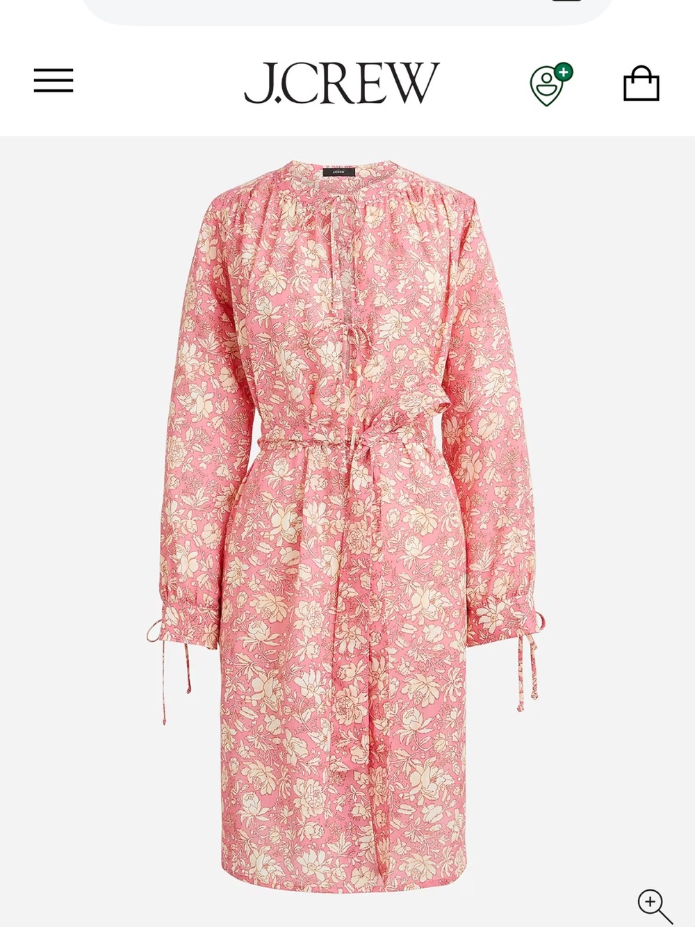 J. Crew Pink and Cream Floral Tie-Waist Tunic Dress